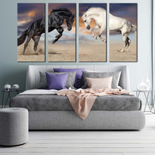 Load image into Gallery viewer, horses rearing canvas wall art white black horses 4 piece canvas set horses fight canvas print For Bedroom
