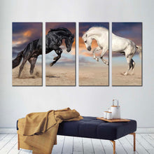 Load image into Gallery viewer, horses rearing canvas wall art white black horses 4 piece canvas set horses fight canvas print For Living room
