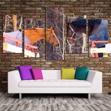 Load image into Gallery viewer, horses romance canvas print horses kissing 5 piece canvas wall art brown and white horse couple canvas set In Living Room
