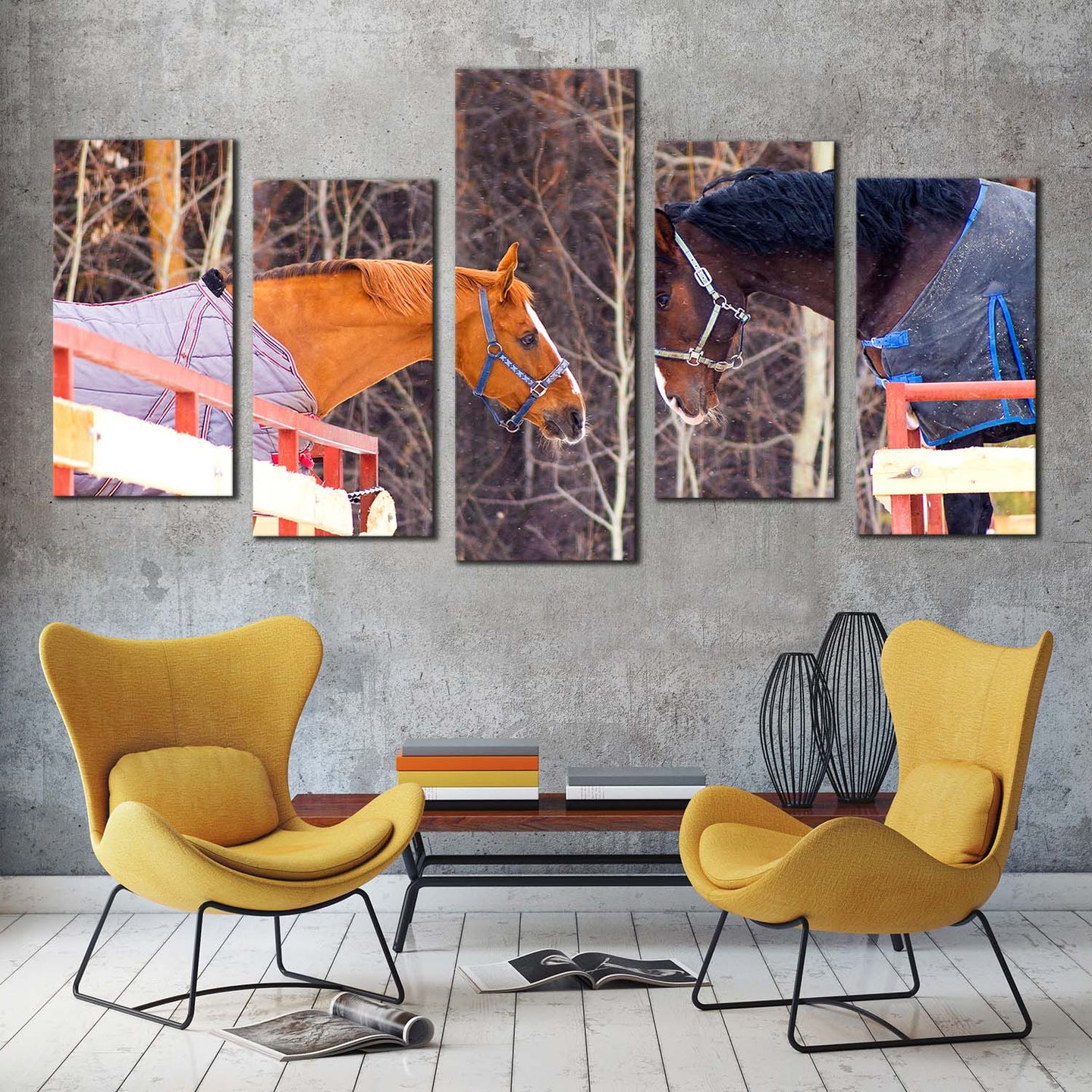 horses romance canvas print horses kissing 5 piece canvas wall art brown and white horse couple canvas set For Living Room