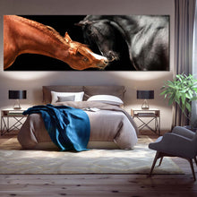 Load image into Gallery viewer, horses  romance  canvas  wall  art  black  brown  horses  1  piece  canvas  artwork  two  horses  in  love  canvas  print For Bedroom
