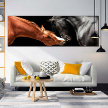 Load image into Gallery viewer, horses  romance  canvas  wall  art  black  brown  horses  1  piece  canvas  artwork  two  horses  in  love  canvas  print For Living Room
