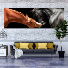 Load image into Gallery viewer, horses  romance  canvas  wall  art  black  brown  horses  1  piece  canvas  artwork  two  horses  in  love  canvas  print In Living Room
