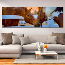 Load image into Gallery viewer, horses  romance  canvas  wall  art  horse  in  yellow  sunset  canvas  print  brown  white  horses  in  love  1  piece  canvas  artwork For Living Room
