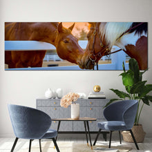 Load image into Gallery viewer, horses  romance  canvas  wall  art  horse  in  yellow  sunset  canvas  print  brown  white  horses  in  love  1  piece  canvas  artwork For Living Room
