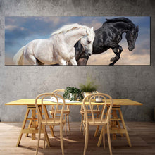 Load image into Gallery viewer, horses  run  canvas  wall  art  black  and  white  horses  1  piece  canvas  print  two  horses  in  nature  wide  canvas In Dinning Room
