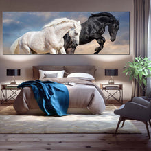 Load image into Gallery viewer, horses  run  canvas  wall  art  black  and  white  horses  1  piece  canvas  print  two  horses  in  nature  wide  canvas For Bedroom
