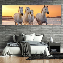 Load image into Gallery viewer, horses  sea  canvas  wall  art  horses  yellow  sunset  sky  panoramic  canvas  print  white  horses  running  forward  wide  canvas For Bedroom
