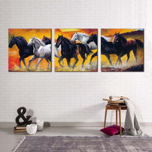 Load image into Gallery viewer, horses  water  canvas  print  black  white  horses  herd  3  piece  canvas  wall  art  horses  orange  sky  beach  multi  canvas
