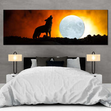 Load image into Gallery viewer, howling  wolf  canvas  wall  art  black  wolf  at  night  1  piece  canvas  howling  wolf  white  moon  canvas  print In Bedroom
