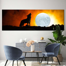 Load image into Gallery viewer, howling  wolf  canvas  wall  art  black  wolf  at  night  1  piece  canvas  howling  wolf  white  moon  canvas  print In Living Room
