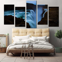 Load image into Gallery viewer, hvita river canvas wall art amazing green waterfall in iceland 5 piece canvas print blue gullfoss waterfall canvas set For Bedroom
