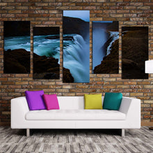 Load image into Gallery viewer, hvita river canvas wall art amazing green waterfall in iceland 5 piece canvas print blue gullfoss waterfall canvas set For Your Living Room
