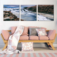 Load image into Gallery viewer, hvita  river  canvas  wall  art  amazing  white  waterfall  in  iceland  3  piece  canvas  print  blue  gullfoss  waterfall  triptych  canvas  set In Living Room
