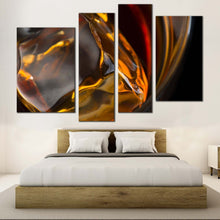 Load image into Gallery viewer, ice cube canvas wall art yellow abstract liquor glass 4 piece canvas abstract whiskey canvas print
