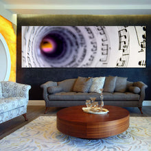 Load image into Gallery viewer, infinity  music  canvas  print  white  music  sheet  1  piece  canvas  wall  art  black  music  notes  wide  canvas  print In Living Room
