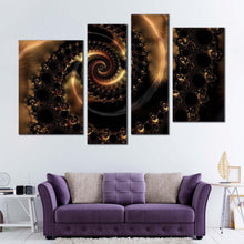 Load image into Gallery viewer, infinity swirl canvas wall art brown elegant abstract art print black abstract fractal 4 piece multi canvas in living room
