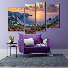 Load image into Gallery viewer, ionian islands canvas print greece yellow sunset cephalonia island 4 piece canvas wall art colorful ionian island multi canvas artwork
