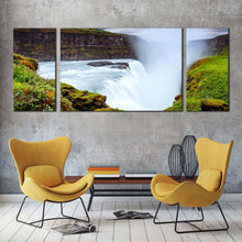 Load image into Gallery viewer, ionic  waterfalls  canvas  wall  art  green  waterfall  landscape  golden  falls  3  piece  canvas  print  white  river  in  iceland  europe  multiple  canvas For Living Room
