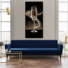 Load image into Gallery viewer, isolated  champagne  canvas  wall  art  yellow  champagne  glass  splash  vertical  canvas  print  black  champagne  glass  canvas  artwork In Living Room
