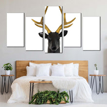 Load image into Gallery viewer, isolated deer canvas wall art white deer background 5 piece canvas black deer head multi canvas brown deer canvas set For Your Bedroom
