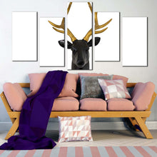 Load image into Gallery viewer, isolated deer canvas wall art white deer background 5 piece canvas black deer head multi canvas brown deer canvas set For Living room
