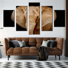 Load image into Gallery viewer, isolated elephant canvas print black background elephant close up 5 piece canvas wall art brown elephant multiple canvas For Your Living Room
