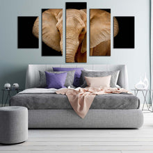 Load image into Gallery viewer, isolated elephant canvas print black background elephant close up 5 piece canvas wall art brown elephant multiple canvas For Bedroom
