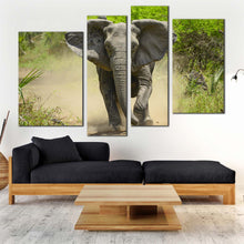 Load image into Gallery viewer, isolated elephant canvas wall art green trees scenery elephant multi canvas grey elephant animal 4 piece canvas print for your living room 
