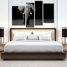 Load image into Gallery viewer, isolated elephant canvas wall art grey elephant animal 4 piece canvas print grey elephant digital painting multi canvas for bedroom
