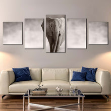 Load image into Gallery viewer, isolated elephant canvas wall art grey elephant front multiple canvas black and white elephant portrait 5 piece canvas print In Living Room
