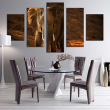 Load image into Gallery viewer, isolated elephant canvas wall art orange elephant animal 5 piece canvas print brown elephant desert multi canvas artwork For Dining Room
