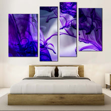 Load image into Gallery viewer, isolated ink canvas wall art purple abstract paint canvas set blue ink in water canvas print abstract digital painting 4 piece canvas
