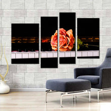 Load image into Gallery viewer, isolated piano canvas wall art black white musical piano 4 piece multi canvas vintage pink rose piano canvas print
