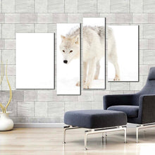 Load image into Gallery viewer, isolated wolf canvas wall art white wolf walking 4 piece canvas arctic animal canvas print for your living room
