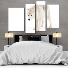 Load image into Gallery viewer, isolated wolf canvas wall art white wolf walking 4 piece canvas arctic animal canvas print
