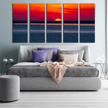 Load image into Gallery viewer, izmir ocean canvas wall art red cloudy ocean sky 5 piece canvas turkey grey ocean seascape canvas print In Bedroom
