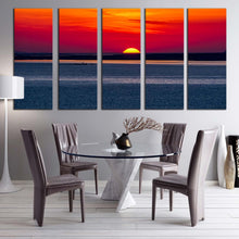 Load image into Gallery viewer, izmir ocean canvas wall art red cloudy ocean sky 5 piece canvas turkey grey ocean seascape canvas print For Dining Room
