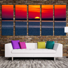 Load image into Gallery viewer, izmir ocean canvas wall art red cloudy ocean sky 5 piece canvas turkey grey ocean seascape canvas print For Living Room
