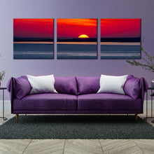 Load image into Gallery viewer, izmir  sea  canvas  wall  art  red  orange  ocean  sky  3  piece  canvas  print  turkey  grey  ocean  multi  canvas  artwork In Living Room
