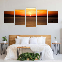 Load image into Gallery viewer, izmir sea canvas wall art turkey brown ocean canvas print yellow orange ocean sky 5 piece multi canvas For Your Bedroom
