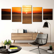 Load image into Gallery viewer, izmir sea canvas wall art turkey brown ocean canvas print yellow orange ocean sky 5 piece multi canvas In Living Room
