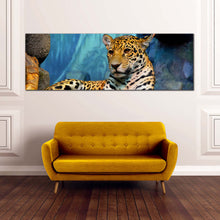 Load image into Gallery viewer, jaguar  animal  canvas  wall  art  yellow  white  jaguar  1  piece  canvas  artwork  jaguar  portrait  canvas  print In Living Room
