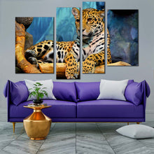 Load image into Gallery viewer, jaguar portrait canvas wall art yellow white jaguar animal multi canvas artwork jaguar resting 4 piece canvas print for living room
