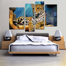 Load image into Gallery viewer, jaguar portrait canvas wall art yellow white jaguar animal multi canvas artwork jaguar resting 4 piece canvas print for your bedroom
