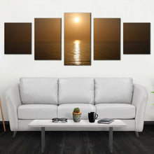 Load image into Gallery viewer, japan sea canvas wall art beautiful brown ocean scenery 5 piece multi canvas artwork yellow sunset ocean canvas print For Living room
