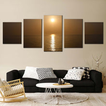 Load image into Gallery viewer, japan sea canvas wall art beautiful brown ocean scenery 5 piece multi canvas artwork yellow sunset ocean canvas print In Living room
