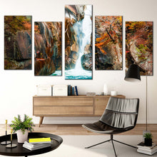 Load image into Gallery viewer, japan waterfall canvas wall art beautiful arakawa river waterfall scenery canvas print colorful sengataki fall nature 5 piece multi canvas For Living Room
