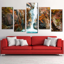 Load image into Gallery viewer, japan waterfall canvas wall art beautiful arakawa river waterfall scenery canvas print colorful sengataki fall nature 5 piece multi canvas In Living Room
