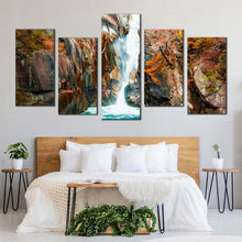 Load image into Gallery viewer, japan waterfall canvas wall art beautiful arakawa river waterfall scenery canvas print colorful sengataki fall nature 5 piece multi canvas For Bedroom
